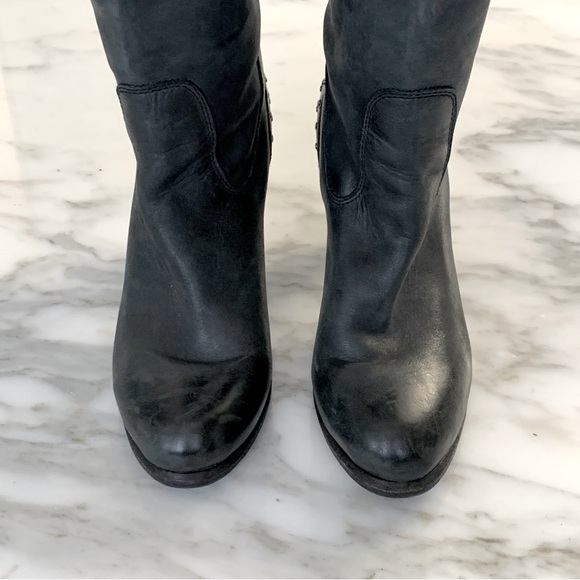 D-Segno Black Leather Studded Knee High Boots • Sz 8 - Picture 7 of 11